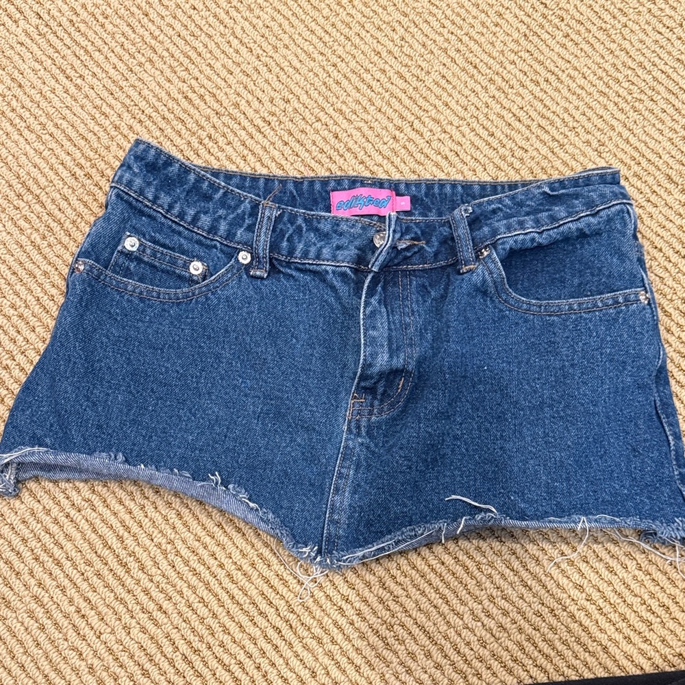 Edikted Dark Blue Jean Mini Skirt